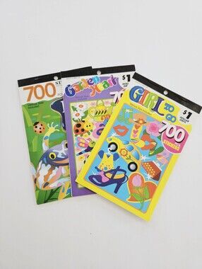 Vintage Set Of Three Sticker Books - Biology Room Frogs Garden Heart Girl To Go